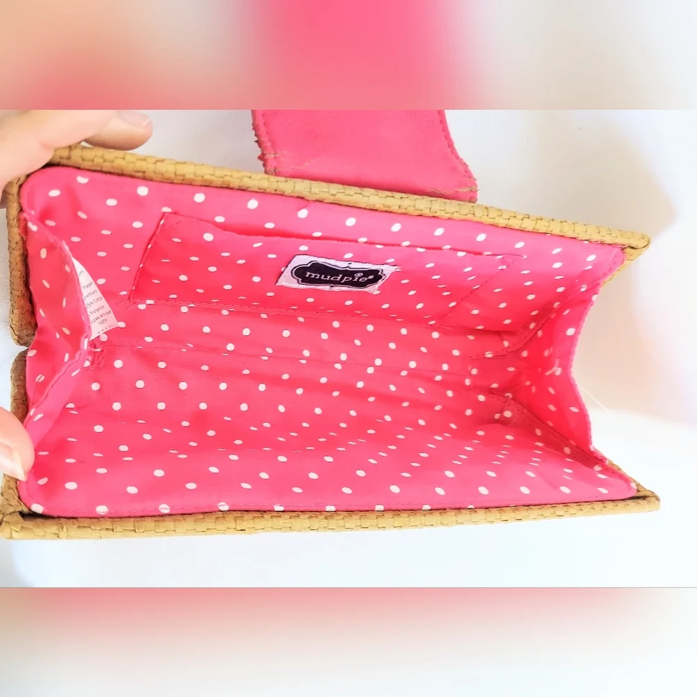Mud Pie Rattan Flamingo Clutch Pink